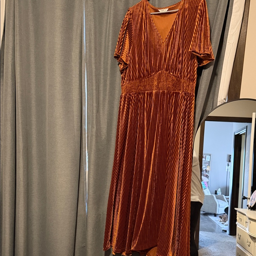 Simple Rust Velvet Maxi Dress